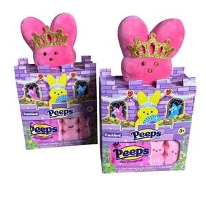 Peeps Marshmallow Plush Set w/ Princess Crown & Candy (Lot of 2) NIP